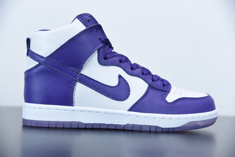 purple and white nike dunks