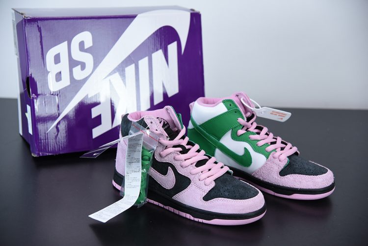 Nike reveals SB Dunk High Invert Celtics Black Pink Rise Lucky Green 750x501