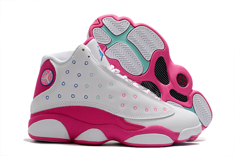 blue and pink and white jordans