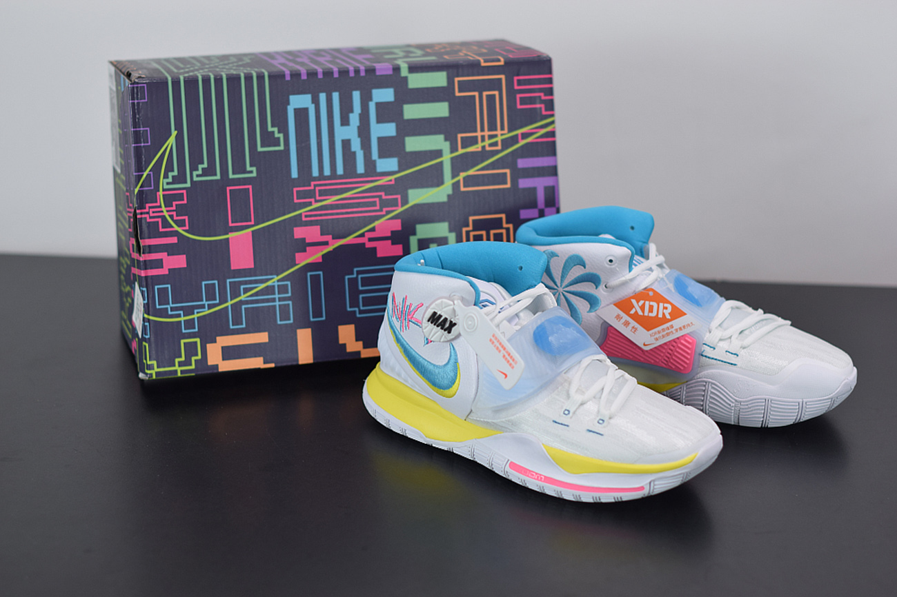 Nike Kyrie 6 Neon Graffiti Men's Basketball Shoes White-Blue-Yellow  bq4630-101 
