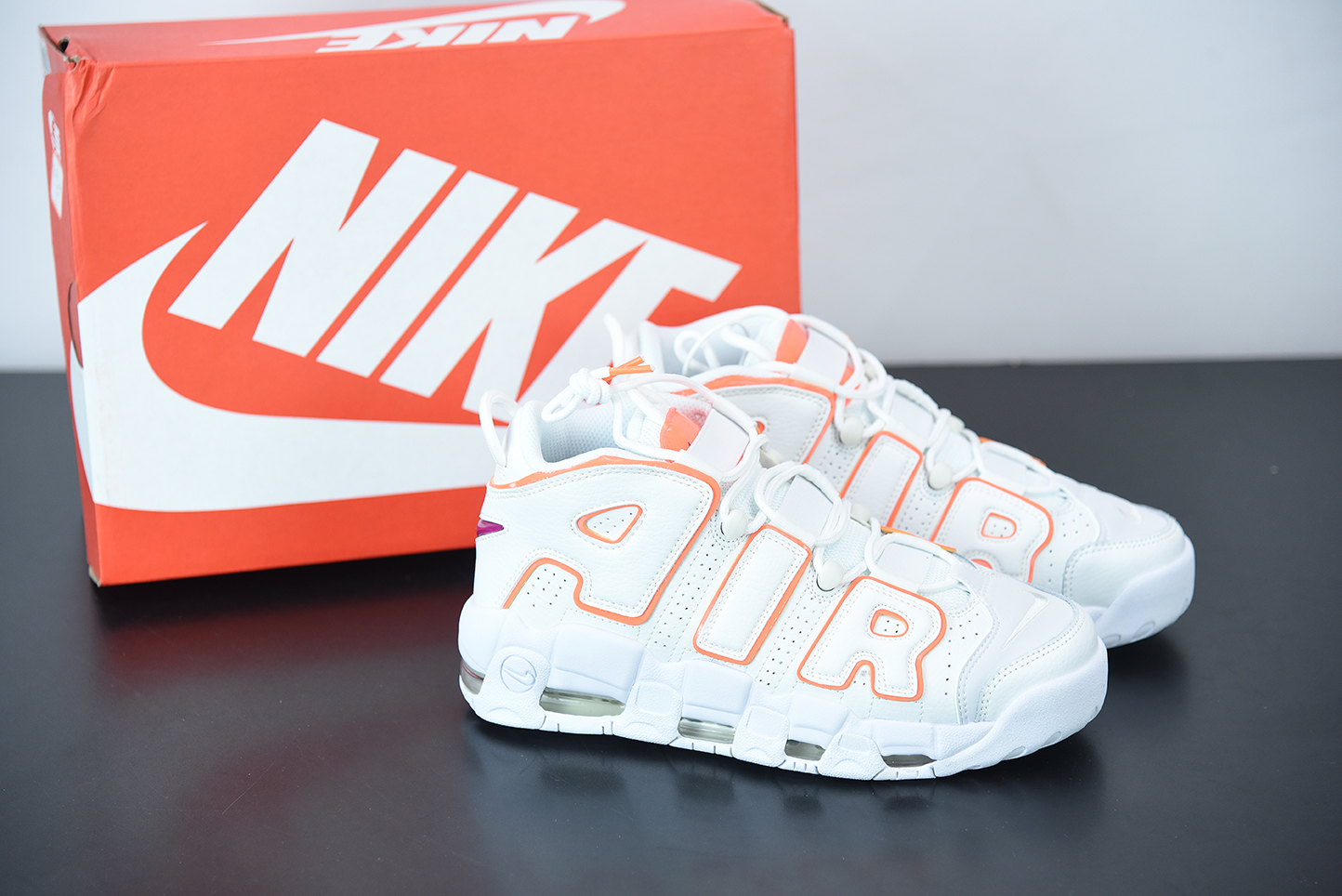 nike uptempo white and orange