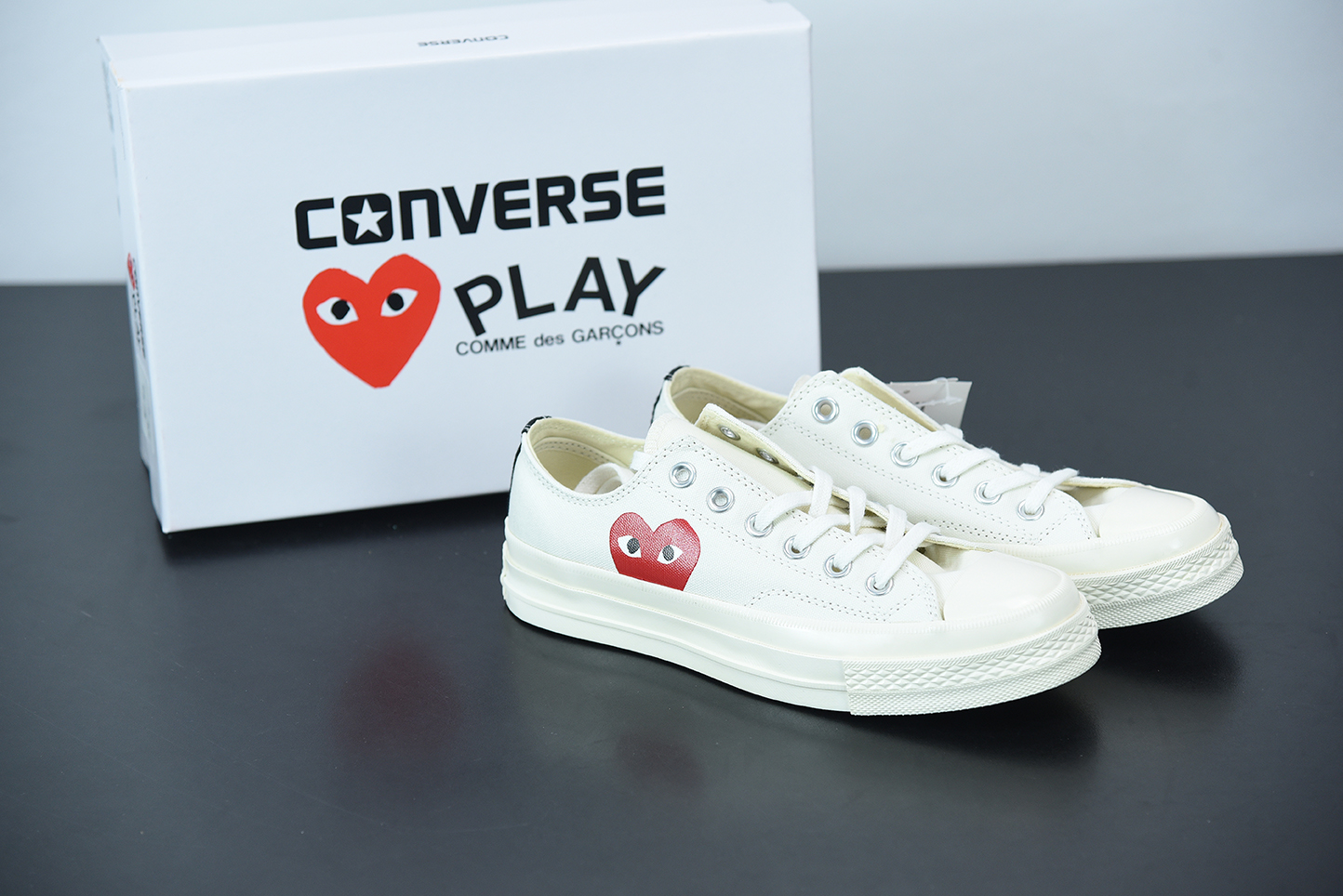 CDG x Converse Chuck Taylor All - Star Ox 'Play' Milk/White - High Red – Tra-incShops - Converse x Comme des Garçons PLAY Low Top