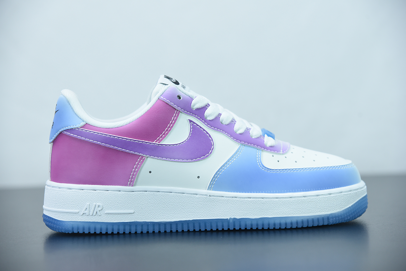 pink purple and blue air force ones