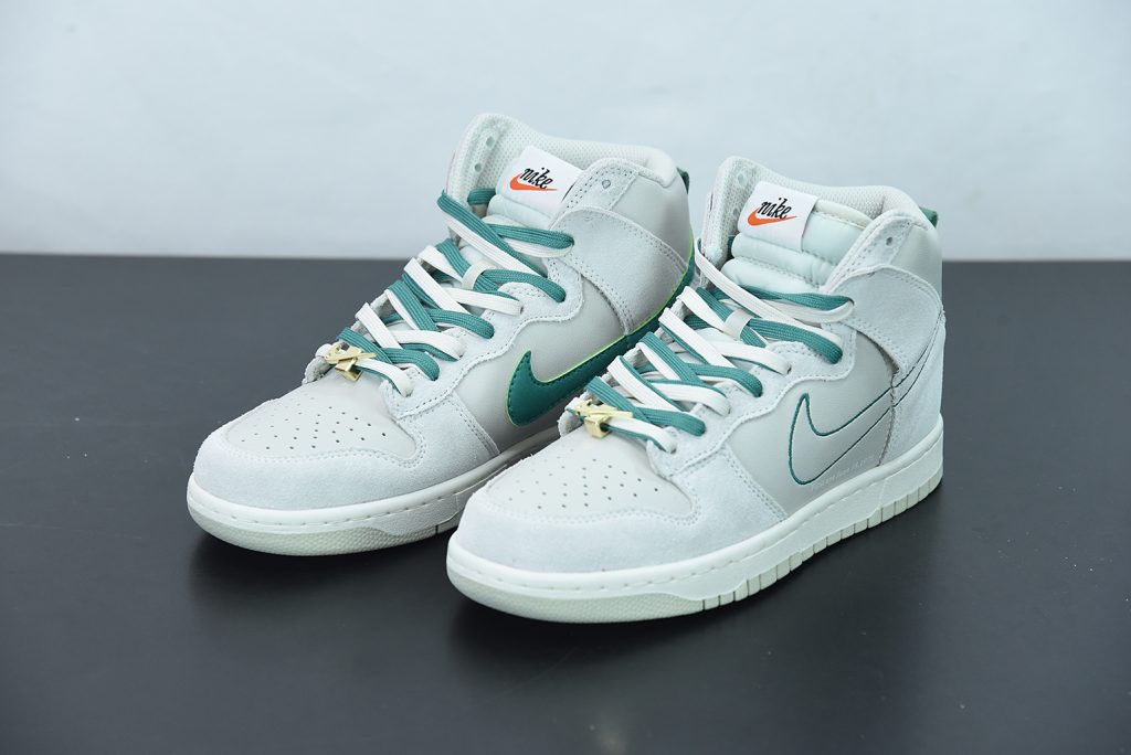 dunk high first use light bone green noise